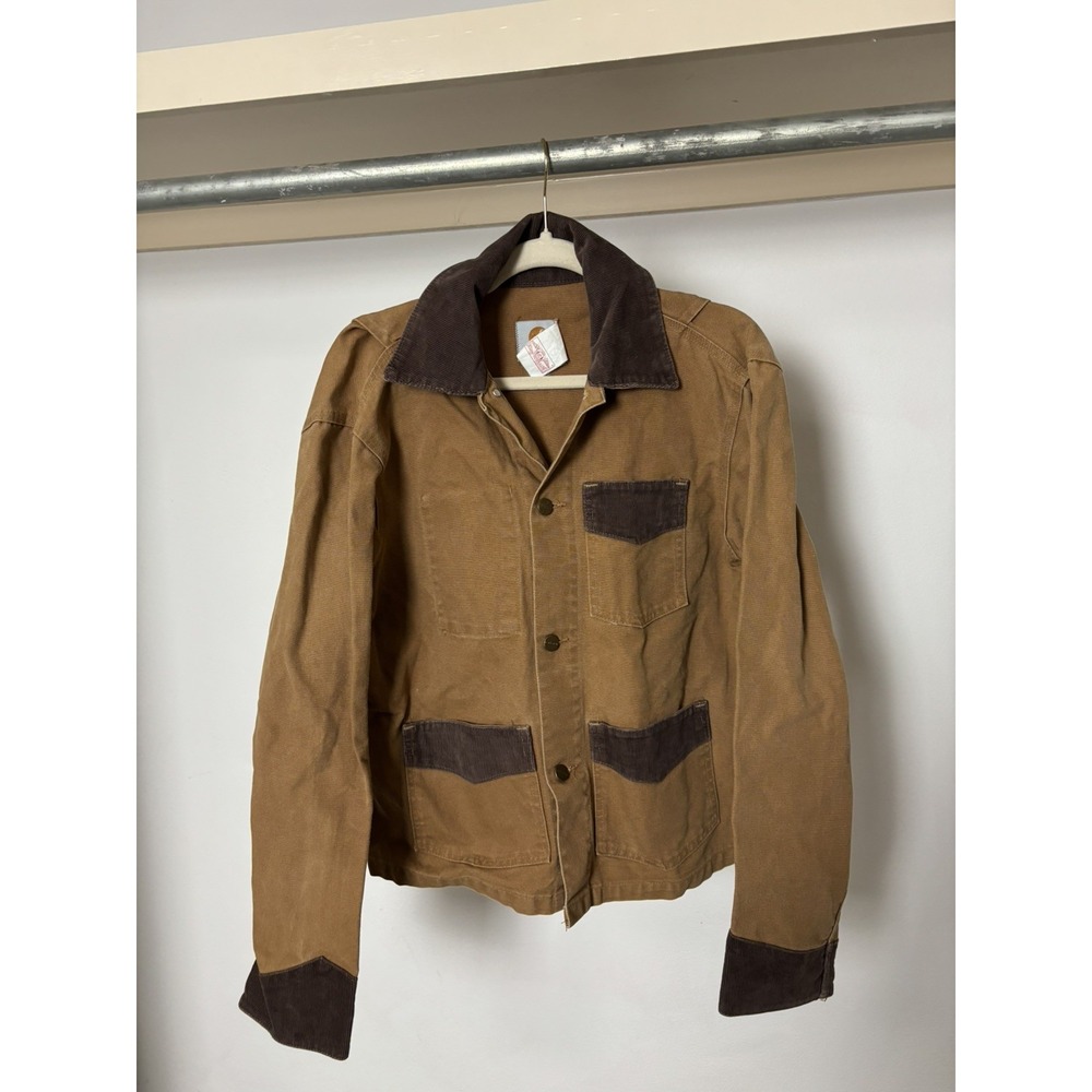 Vintage Carhartt 1987 USA Canvas 3 Pocket Jacket Corduroy Tan CU016 Size 40